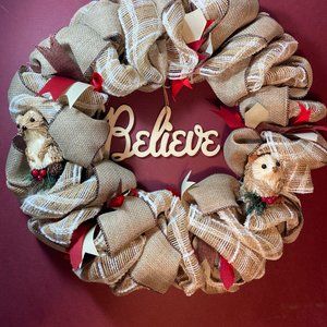 NEW Handmade Deco and Burlap Ribbon Believe Wreath